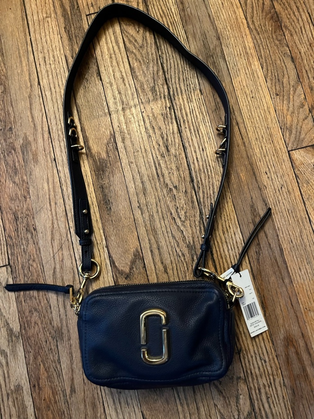 Marc Jacobs Navy Leather Double J Crossbody Bag with Gold Hardware